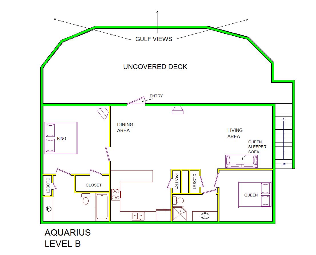 A level B layout view of Sand 'N Sea's beachfront house vacation rental in Galveston named Aquarius